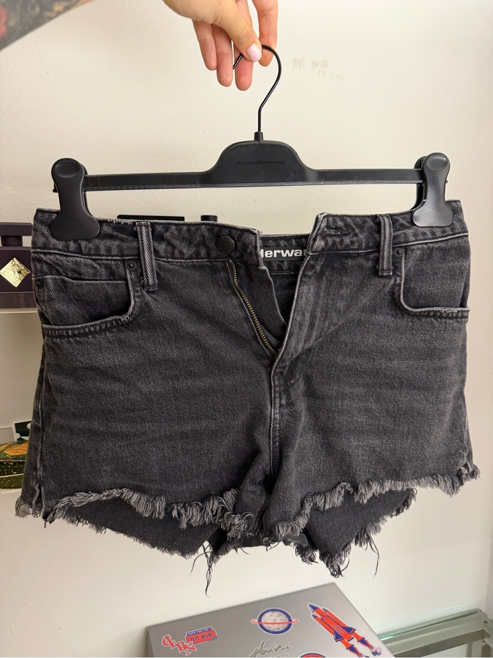 Alexander Wang Black Frayed Hem Denim Shorts